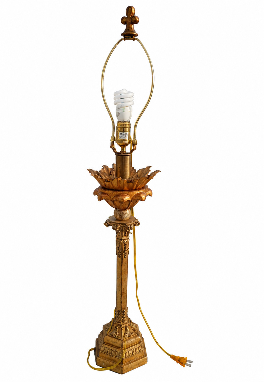 Vintage Ornate Gold Table Lamp Hollywood Regency Floral Metal Accent Lamp